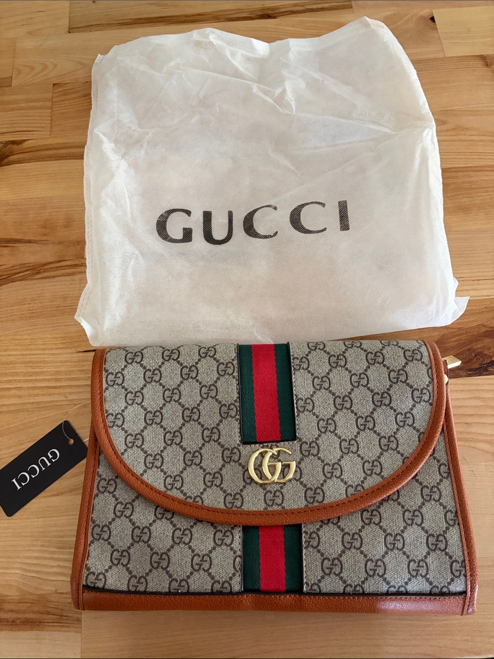 Gucci Brown GG Supreme Canvas Messenger Bag with Green-Red Web